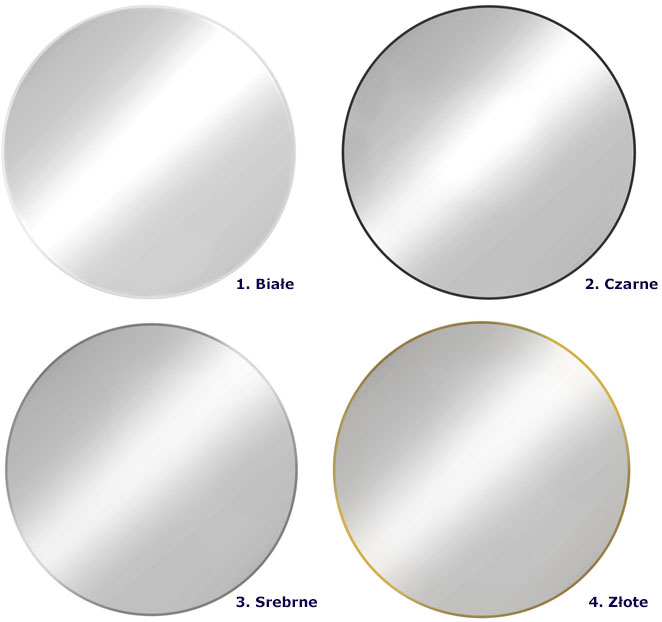 Kolory nowoczesnego okrągłego  lustra w cienkiej ramce Ecola