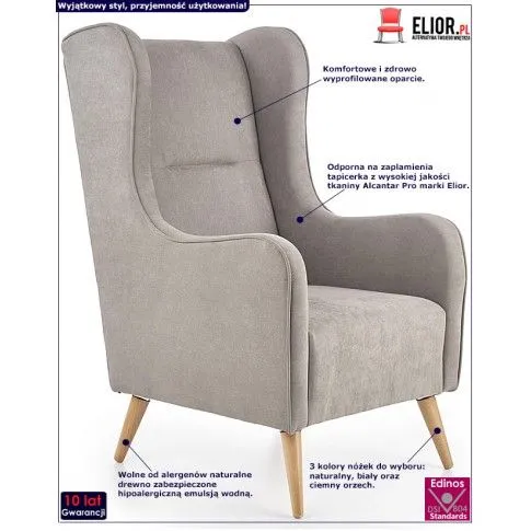 Fotografia Fotel wypoczynkowy uszak Fonsi - jasny popiel z kategorii Fotele wypoczynkowe