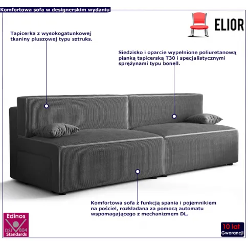 Kanapa rozkładana z tapicerką szary sztruks Manila 3X