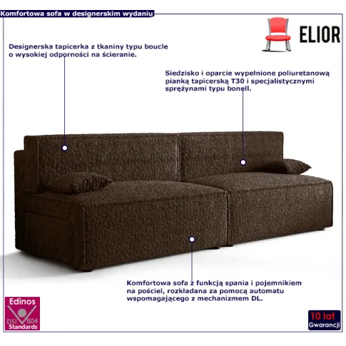 Kanapa rozkładana z brązową tapicerką boucle Manila 4X