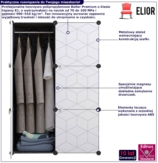 Infografika białej szafy modułowej do przedpokoju Luxin