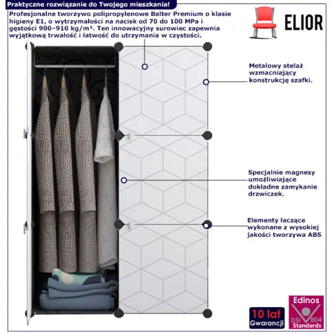 infografika nowoczesnej czarno białej szafy modułowej luxin