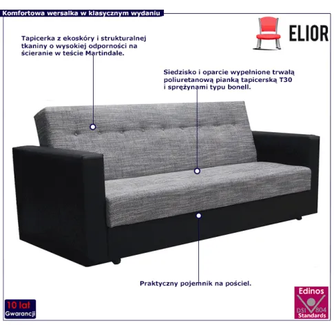 Wersalka popielaty czarny Feris