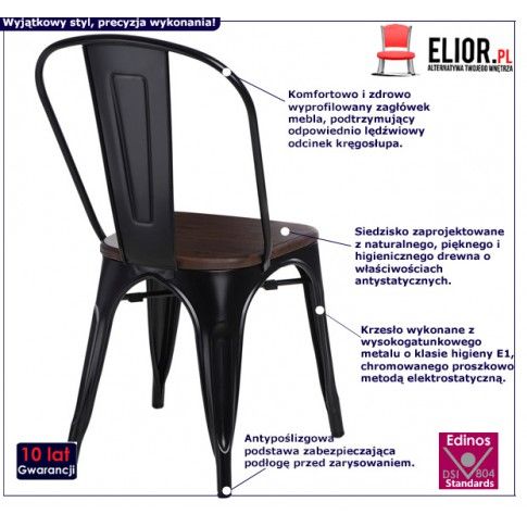 Fotografia Krzesło metalowe loftowe Kimmi 2X - czarne z kategorii Krzesła metalowe