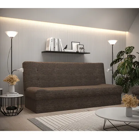 Wizualizacja aranżacji z brązową wersalką Nando