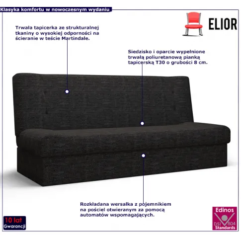 Czarna wersalka z pojemnikiem Nando