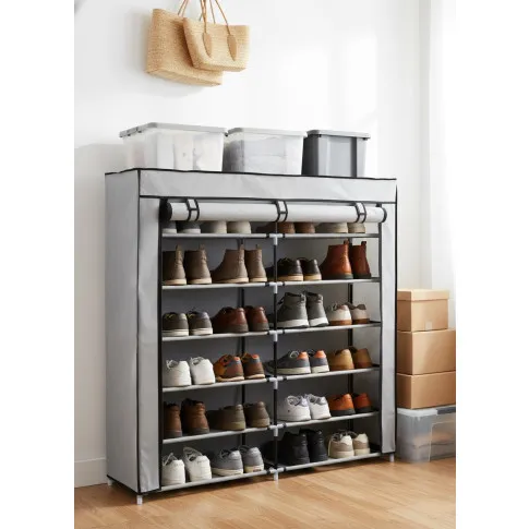 Szara tekstylna szafa na buty z półkami   Regis 6X