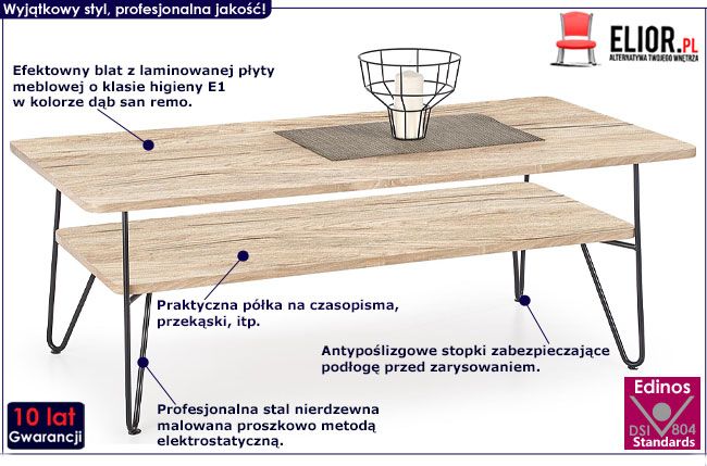 Nowoczesna ława do salonu dąb san remo Elikta