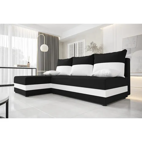 Zdjęcie czarno-biała sofa narożna z pojemnikiem Gavin | Edinos.pl