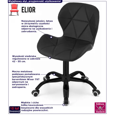 Czarny fotel obrotowy Renes 6x infografika