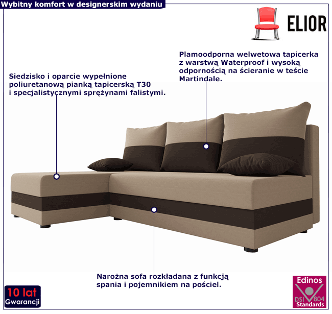 Narożnik rozkładany z funkcją spania Nomi