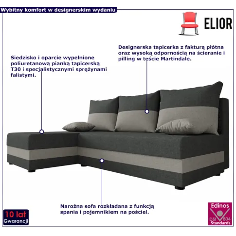 Szaro popielaty narożnik z pojemnikiem Gavin