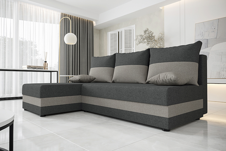 Aranżacja z rozkładaną kanapą narożną Nomi