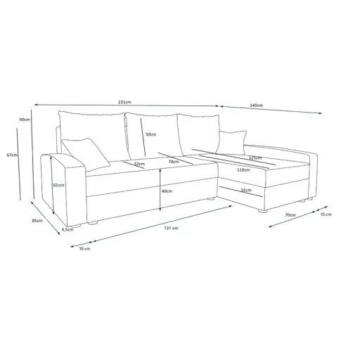 Wymiary kanapy narożnej Camden