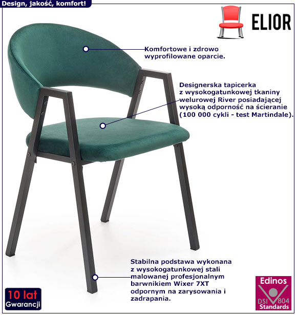 Zielone nowoczesne krzesło welurowe Elores