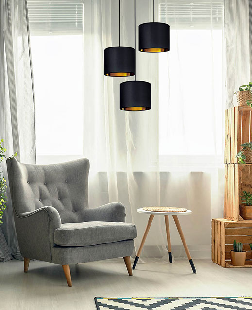 Lampa wisząca z czarno-złotymi abażurami nad stół S959-Silko