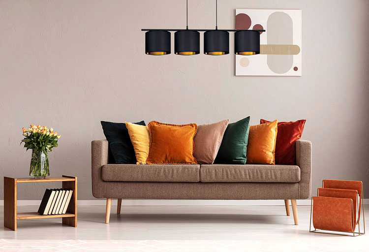 Lampa wisząca z czarno-złotymi abażurami nad stół do salonu S960-Silko