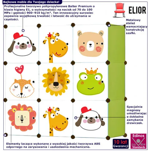 infografika zielonej szafki modulowej dzieciecej tori 4x