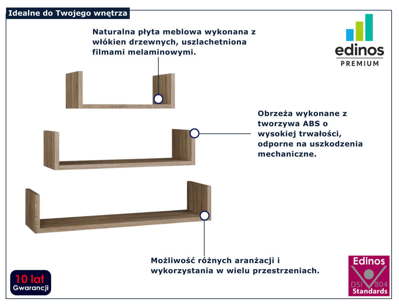 Półki ścienne dąb sonoma 3 szt Lazar