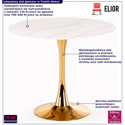 Infografika okrągły szklany stół glamour złoto marmur Santiago
