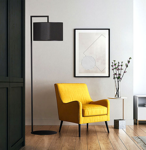 Czarna lampa podłogowa z okrągłym abażurem S965-Fario