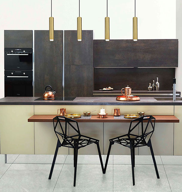 Złota lampa tuba do kuchni nad wyspę S968-Mokka