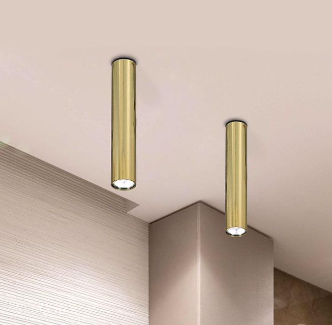 Złota lampa sufitowa punktowa spot tuba S971-Mokka