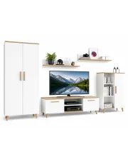 Meblościanka do salonu z szafą biały + dąb artisan - Galileo 3X w sklepie Edinos.pl