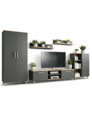 Komplet mebli do salonu z szafą antracyt + dąb artisan - Galileo 3X w sklepie Edinos.pl