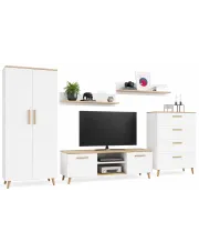 Nowoczesna meblościanka z szafą biały + dąb artisan - Galileo 4X w sklepie Edinos.pl