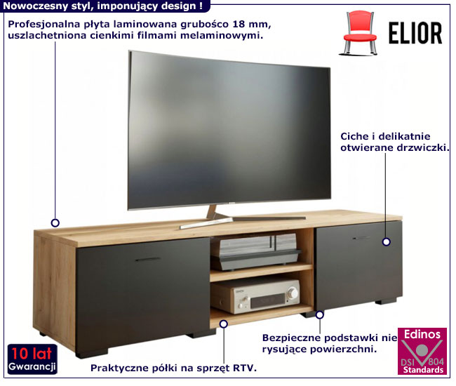 Infografika nowoczesnej szafki RTV pixelo artisan czarny