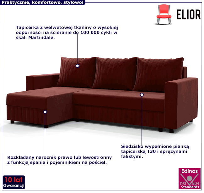 Kanapa narożna z pojemnikiem Nalim