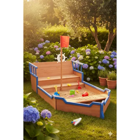 Drewniana piaskownica na wzór pirackiego statku   Karva