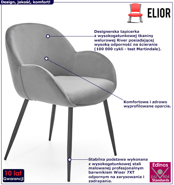 Szare nowoczesne krzesło do salonu Eprox
