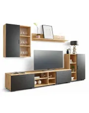 Nowoczesna meblościanka dąb artisan + czarny - Armo 7X w sklepie Edinos.pl