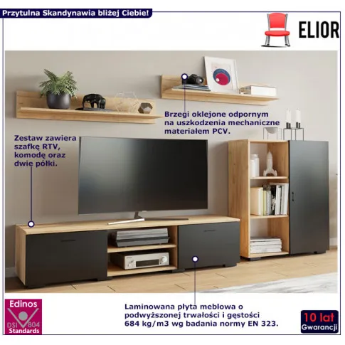 Elegancka meblościanka do pokoju 4-częściowa Pixelo 6X