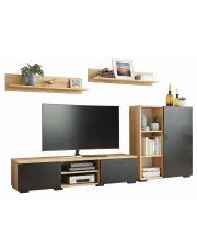 Zestaw mebli pod telewizor RTV do salonu dąb artisan + czarny - Armo 6X w sklepie Edinos.pl