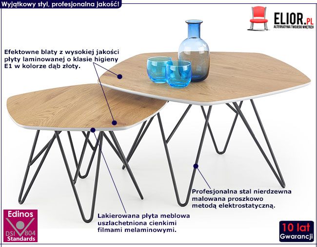 Komplet dwóch stolików do salonu dąb złoty Estri