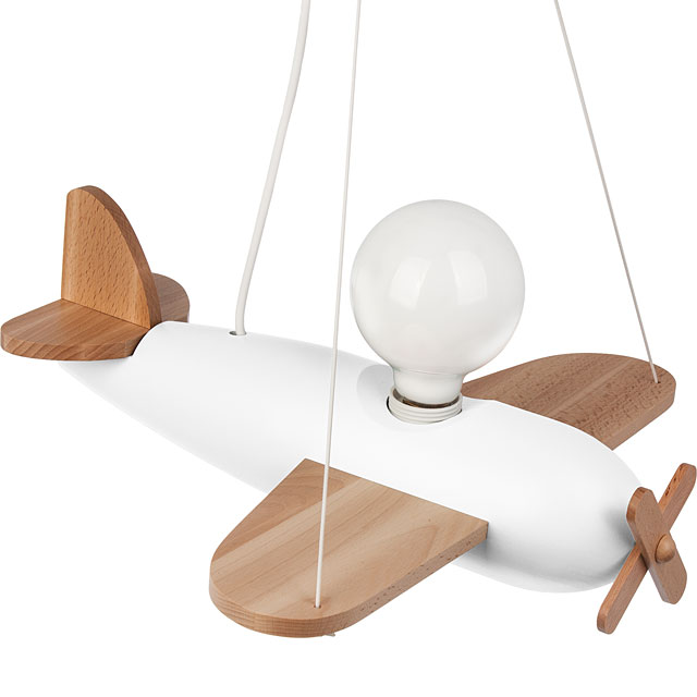 Biała lampa wisząca dla dzieci drewniany samolot S201-Rolia