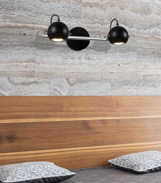 Czarny kinkiet z dwoma reflektorkami S985-Tip