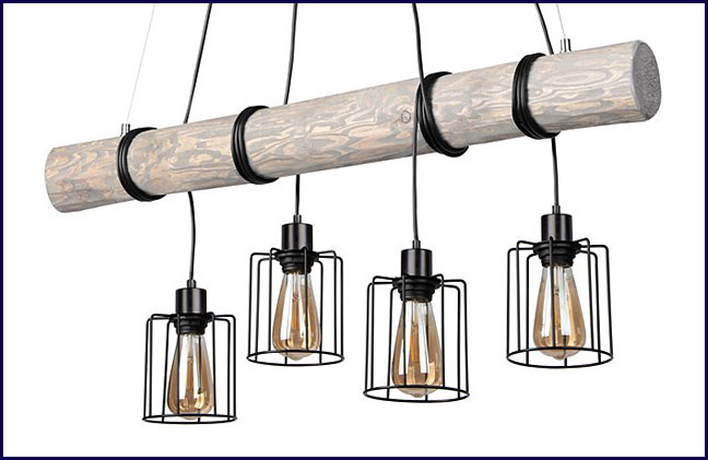 Industrialny żyrandol na belce z drewna A01-Renoli