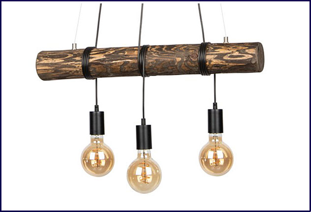 Industrialny żyrandol na drewnianej belce nad stół do salonu A03-Eklosa