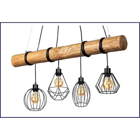 Żyrandol na drewnianej belce z drucianymi kloszami A04-Grina