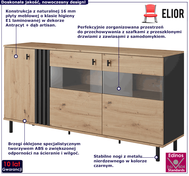 Nowoczesna komoda z witryną Sybil 7X
