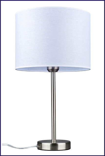 Biała lampka stołowa na nóżce w kolorze satyny A18-Apia