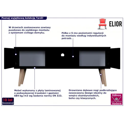 Szafka RTV na nóżkach Tardi 4X 120 cm czarna