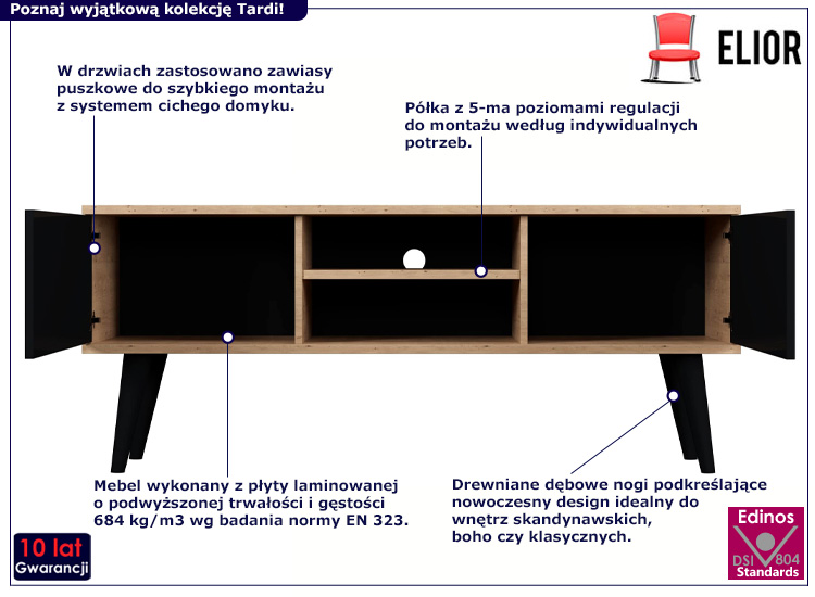 Szafka RTV Renzo 4X 120 cm dąb artisan+czarny