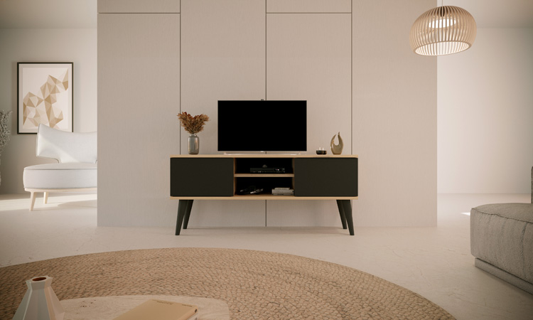 Wizualizacja szafki RTV Renzo 4X 120 cm dąb artisan+czarny