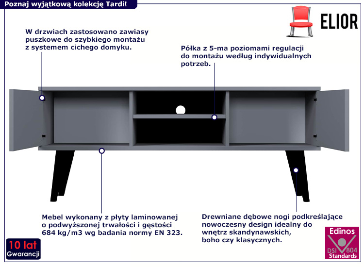 Szafka RTV Tardi 4X 120 cm szary