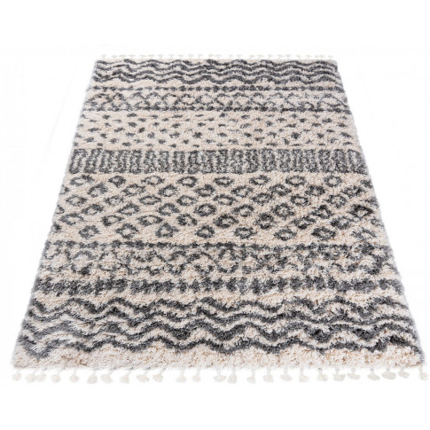 kremowo szary dywan prostokątny shaggy w aztecki wzor nikari 4x